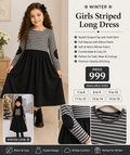 Girls Striped Long Winter Dress