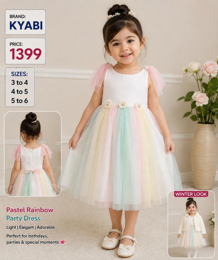 KYABI Pastel Rainbow Tulle Party Dress for Girls