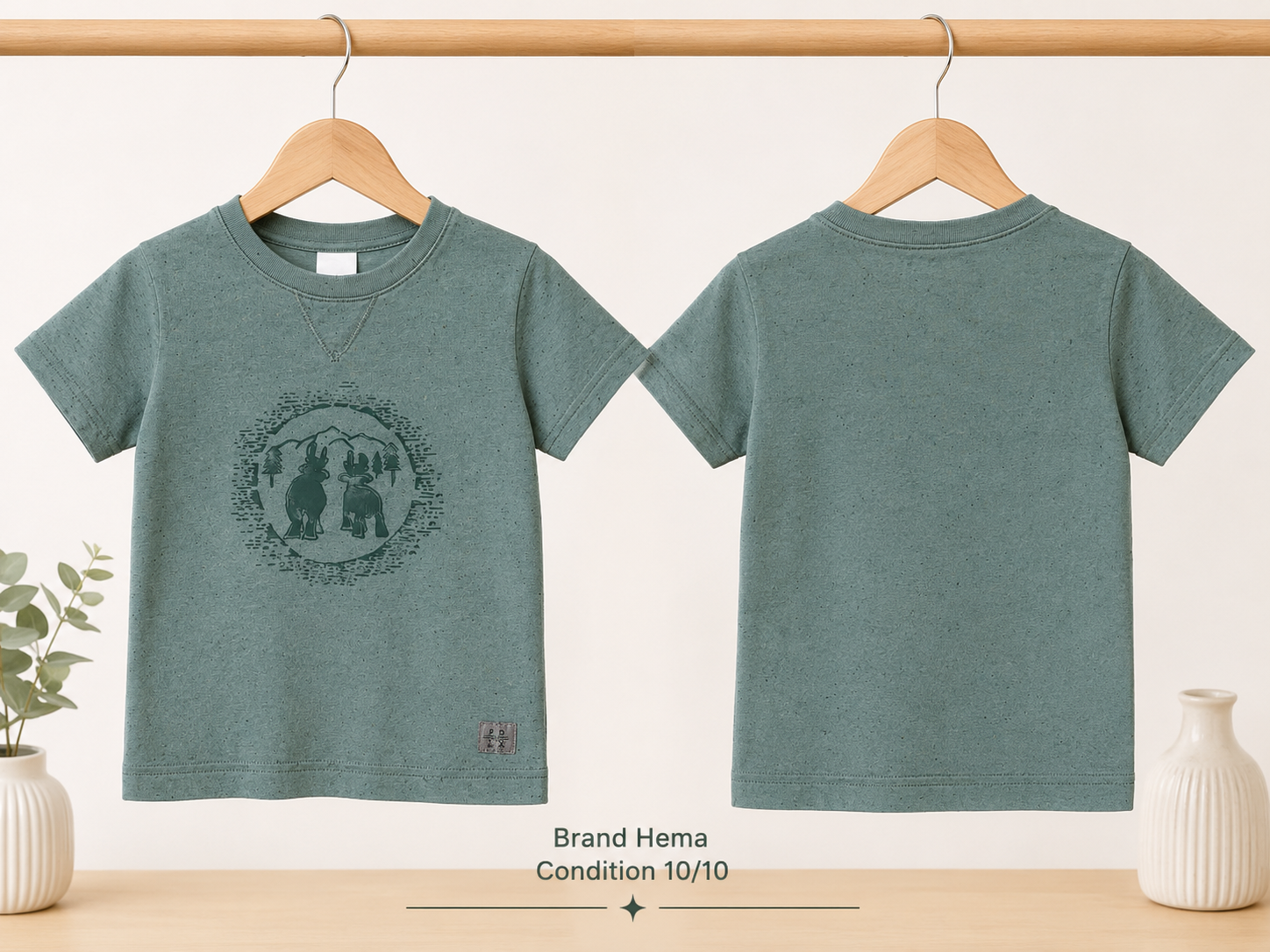 Hema Kids Green Graphic T-Shirt | Premium Cotton | Condition 10/10