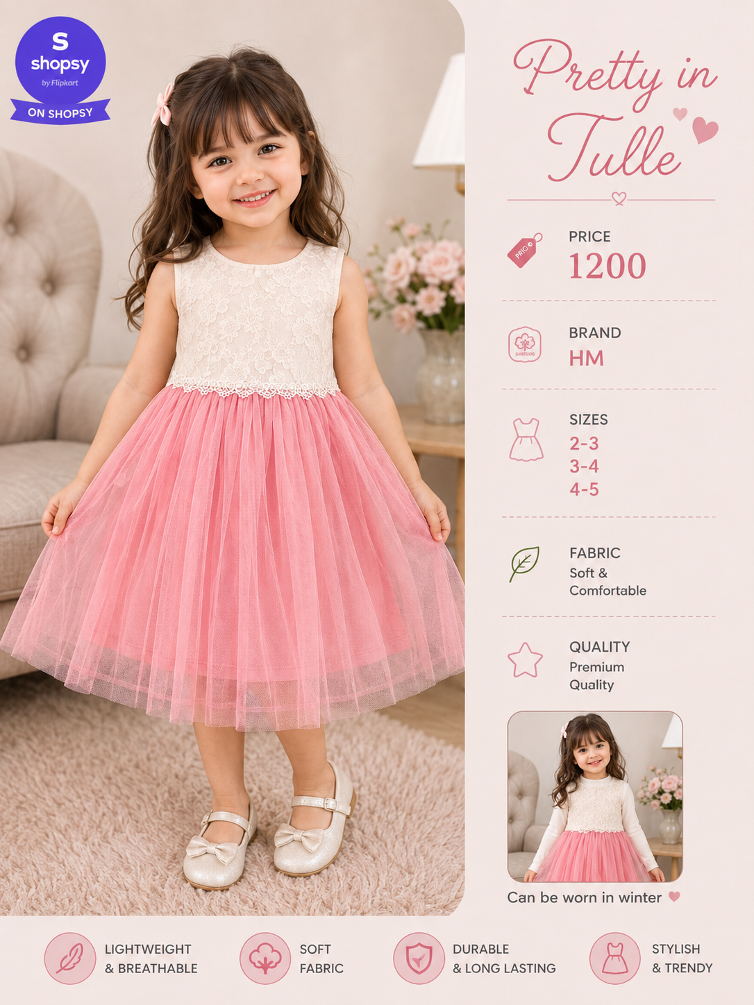 Girls Pink Lace & Tulle Party Dress