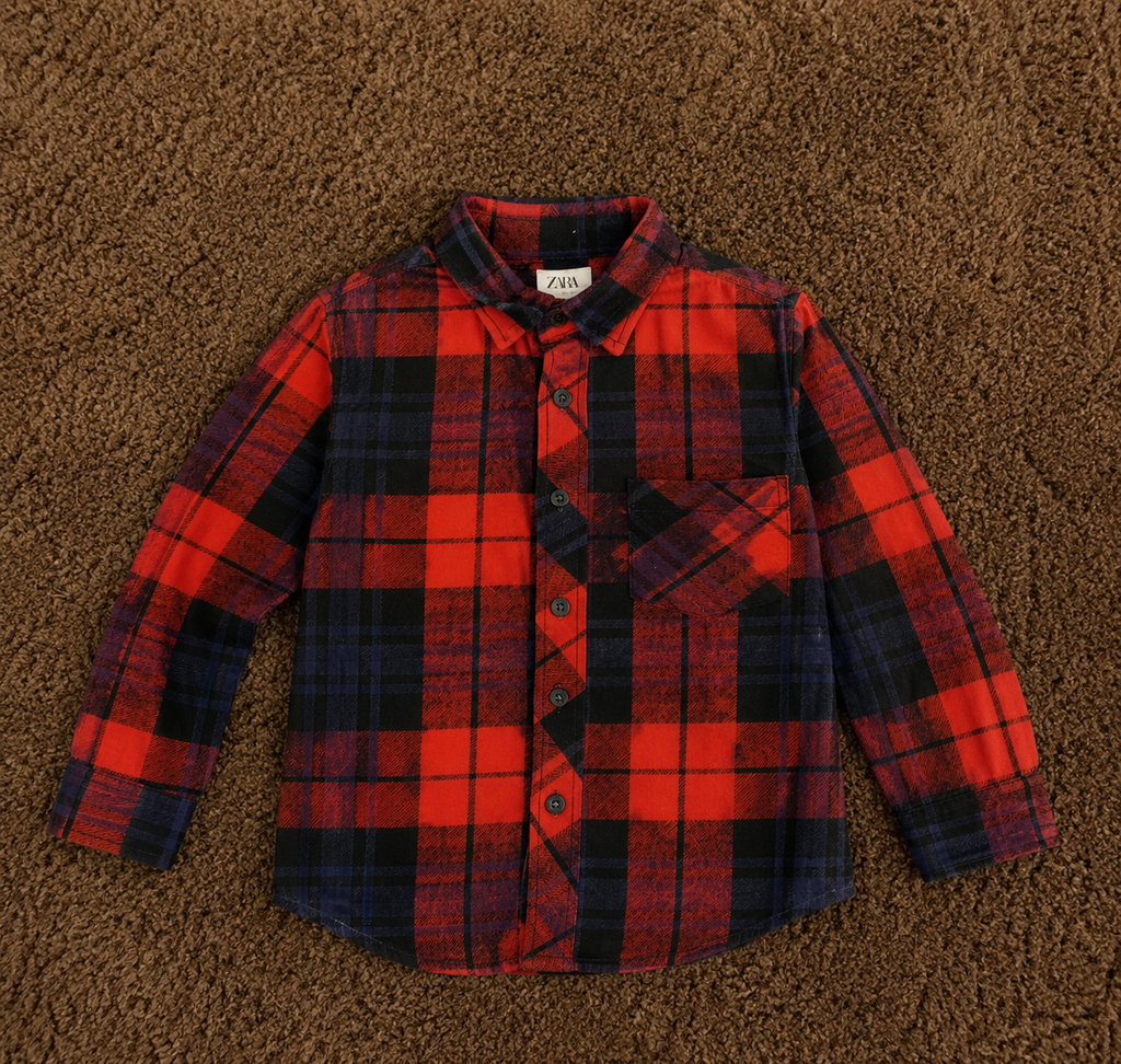 ZARA Kids Unisex Check Full Sleeve Shirt