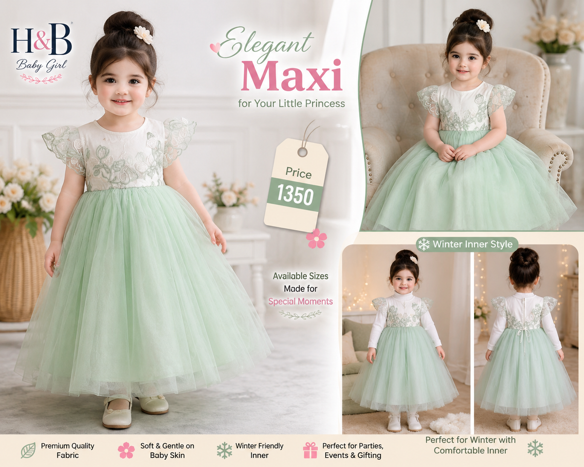 H&B Baby Girl Elegant Mint Green Maxi Dress