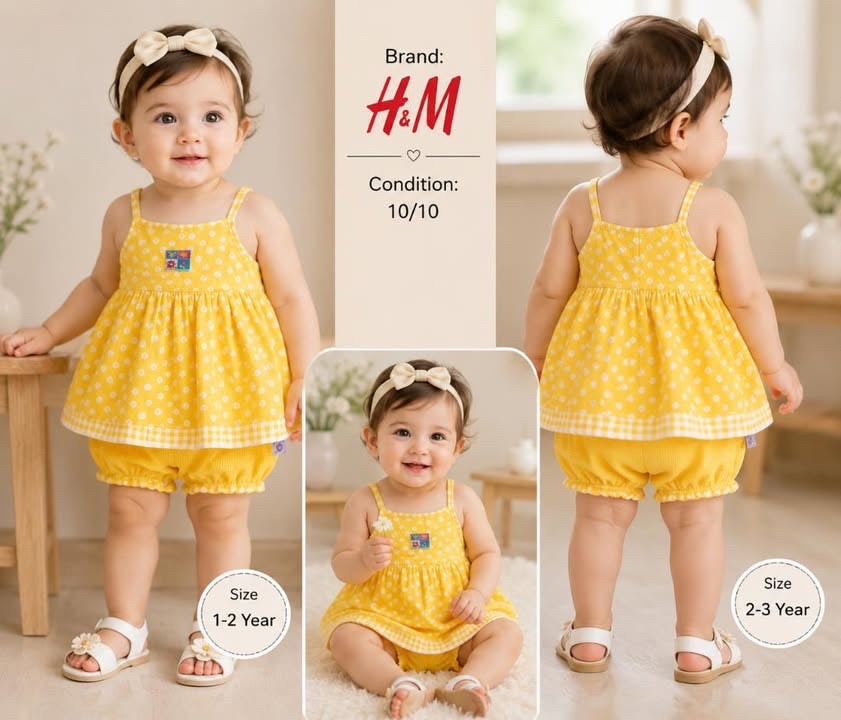 H&M Baby Girl Yellow Floral Romper Dress | Cotton Summer Outfit | Condition 10/10