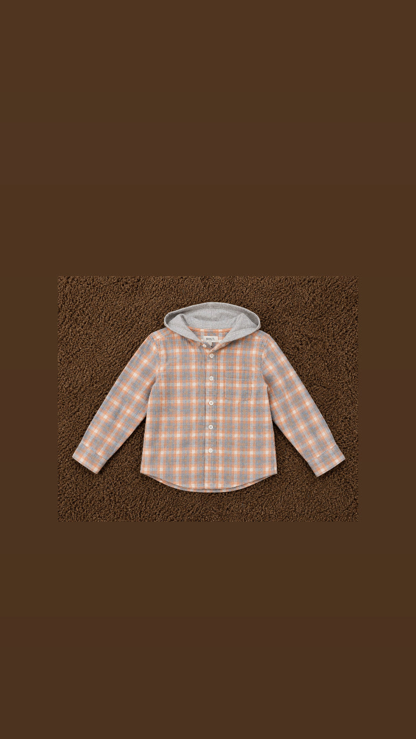 M&S Kids Unisex Hooded Check Shir