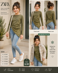 Zara Girls Olive Green Ruched Long Sleeve Top