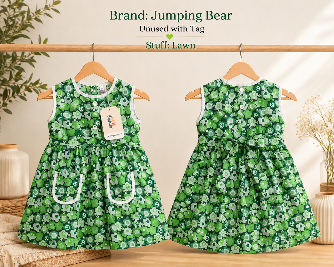 Jumping Bear Green Floral Dress – Unused with Tag