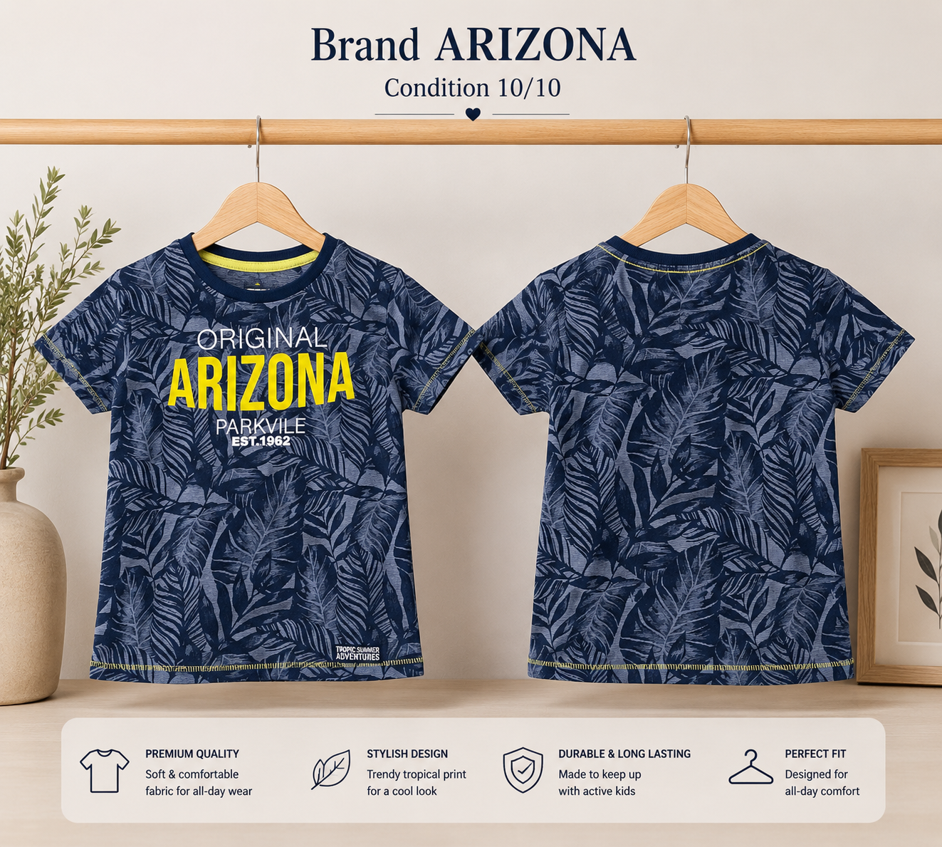 Arizona Kids Tropical Print T-Shirt | Navy Blue | Premium Cotton | Condition 10/10