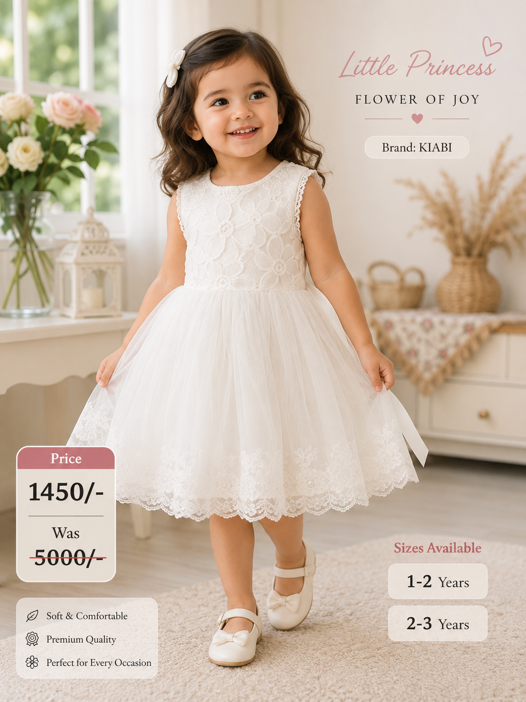 Kiabi White Lace Princess Dress – Girls Party Wear