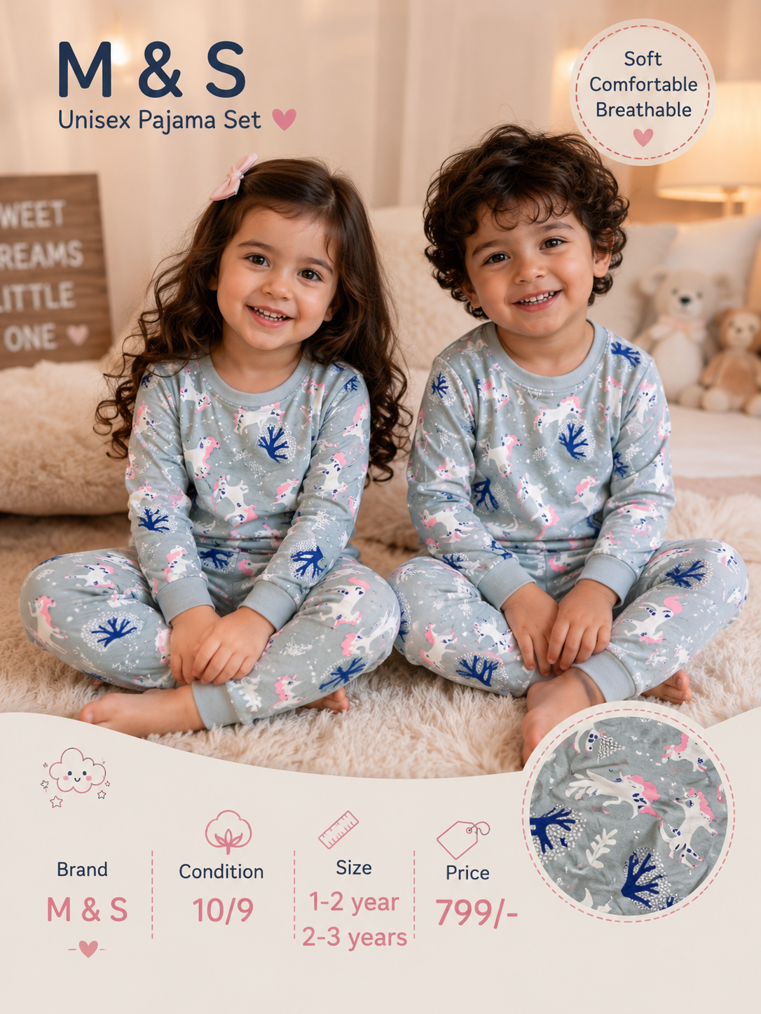 M&S – Unisex Printed Pajama Set