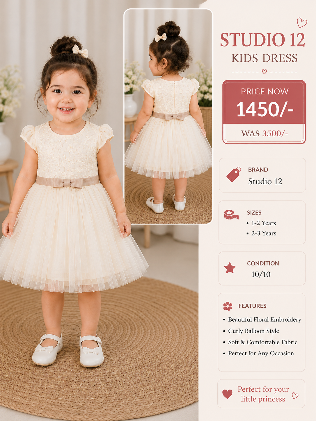 Studio 12 Girls Party Dress – Ivory | Premium Tulle