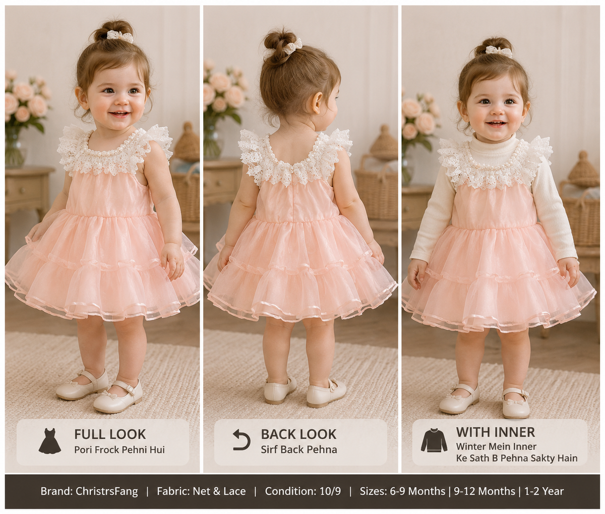 ChristrsFang Baby Lace Party Dress – Net & Lace | 6 Months–2 Years