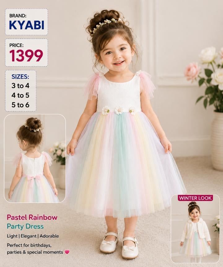 KYABI Pastel Rainbow Tulle Party Dress for Girls