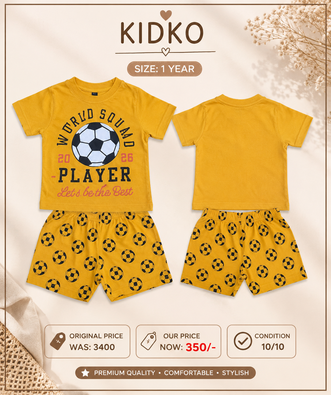 Kidko Boys & girls Football Print 2-Piece Set – Size 1 Year | Excellent Condition