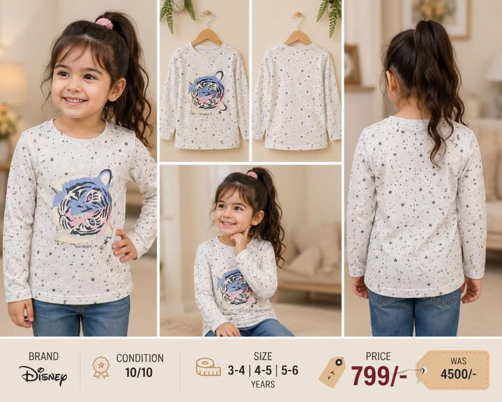 Disney Tiger Print Full Sleeve T-Shirt for Girls | 10/10 Condition