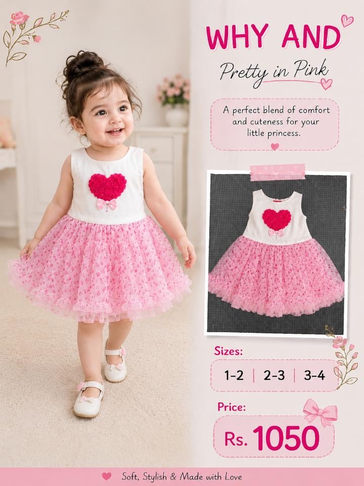 Pretty Pink Heart Tulle Party Dress for Girls