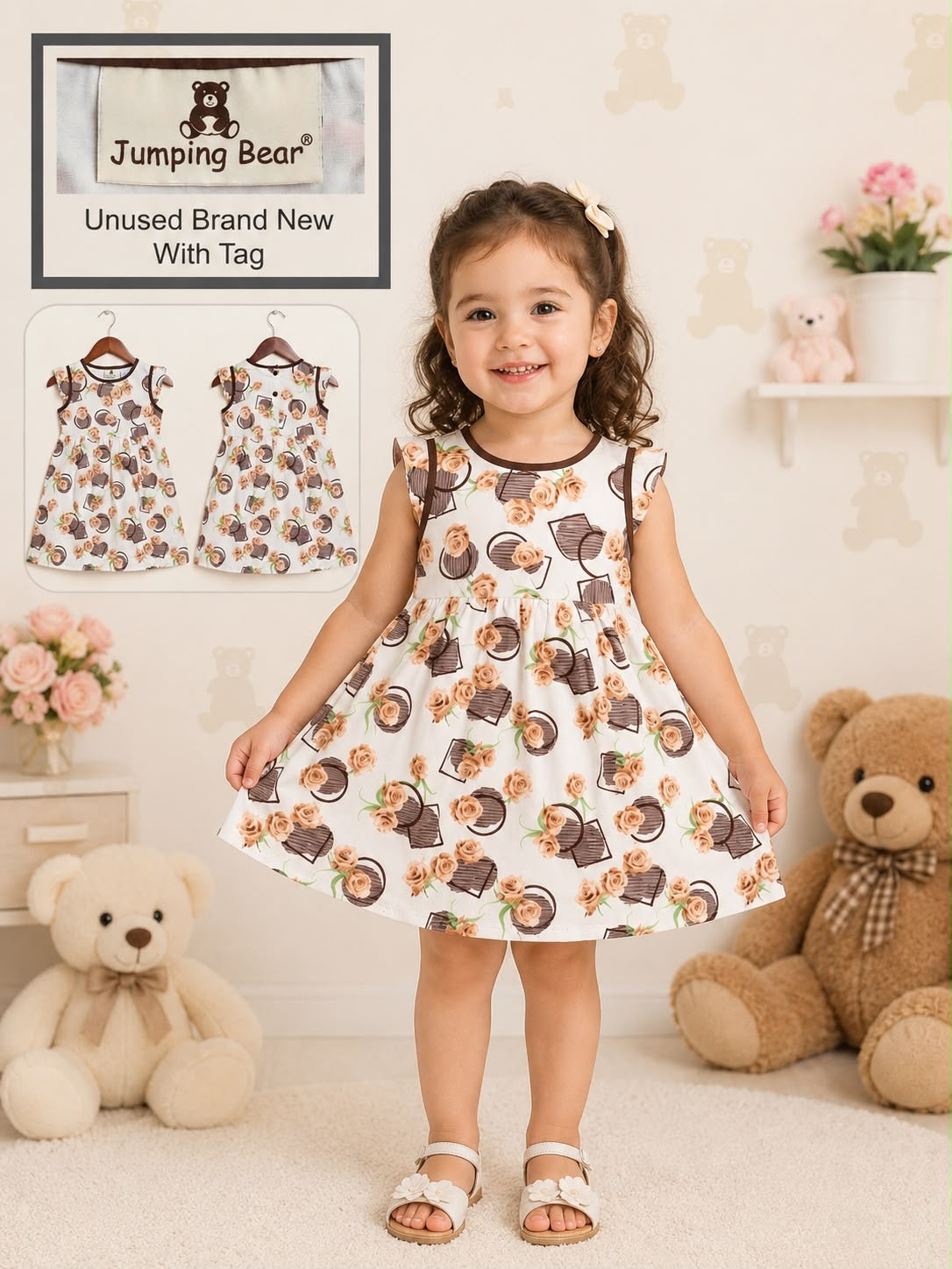 Jumping Bear White Floral Girls Dress | Unused with Tag