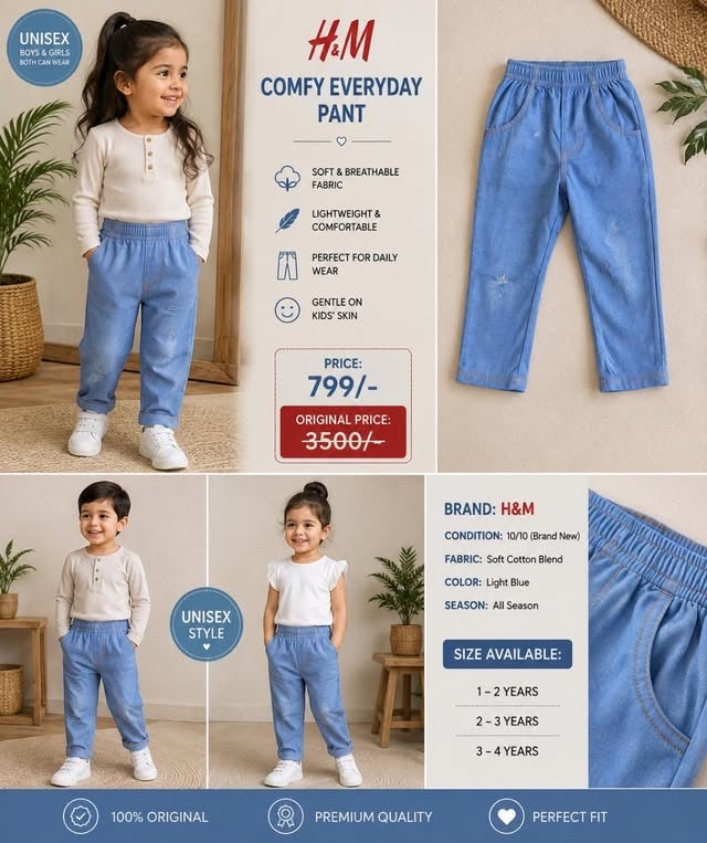 H&M Light Blue Soft Cotton Jogger Pants – Unisex