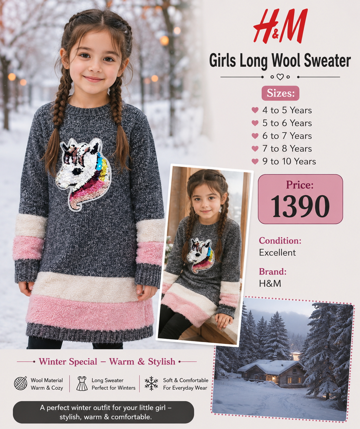 H&M Girls Long Wool Sweater