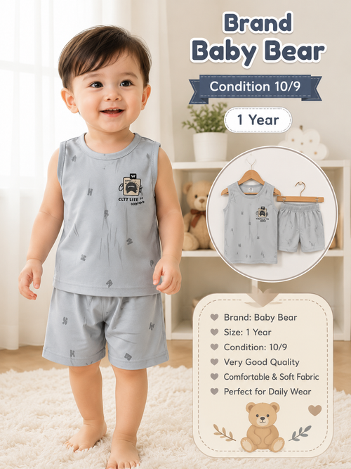 Baby Bear Unisex Summer Co-Ord Set – 1 Year | Soft Cotton | Preloved