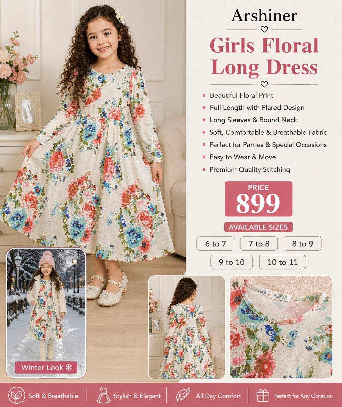 Girls Floral Long Dress