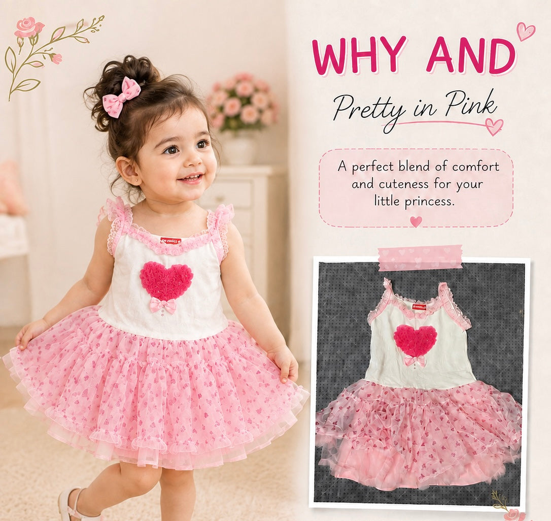 Pretty Pink Heart Tulle Party Dress for Girls