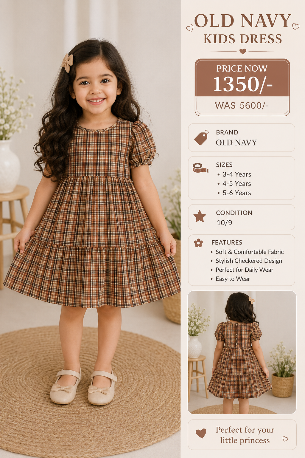 Old Navy Checkered Girls Dress – Brown Plaid