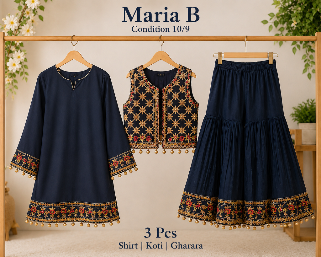 Maria B Girls Embroidered 3-Piece Gharara Set tie and die gharara