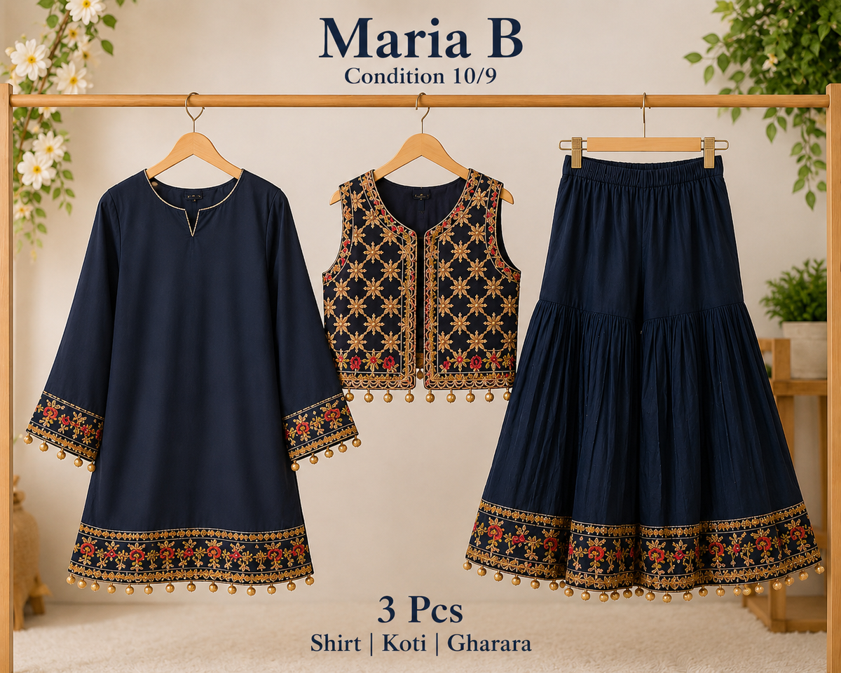 Maria B Girls Embroidered 3-Piece Gharara Set tie and die gharara