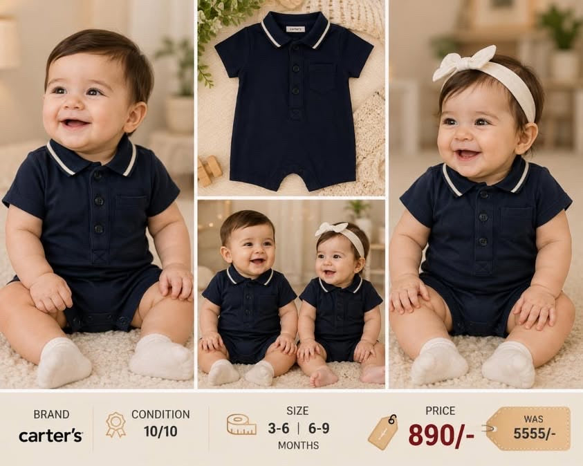 Carter’s Navy Polo Romper for Babies | 10/10 Condition