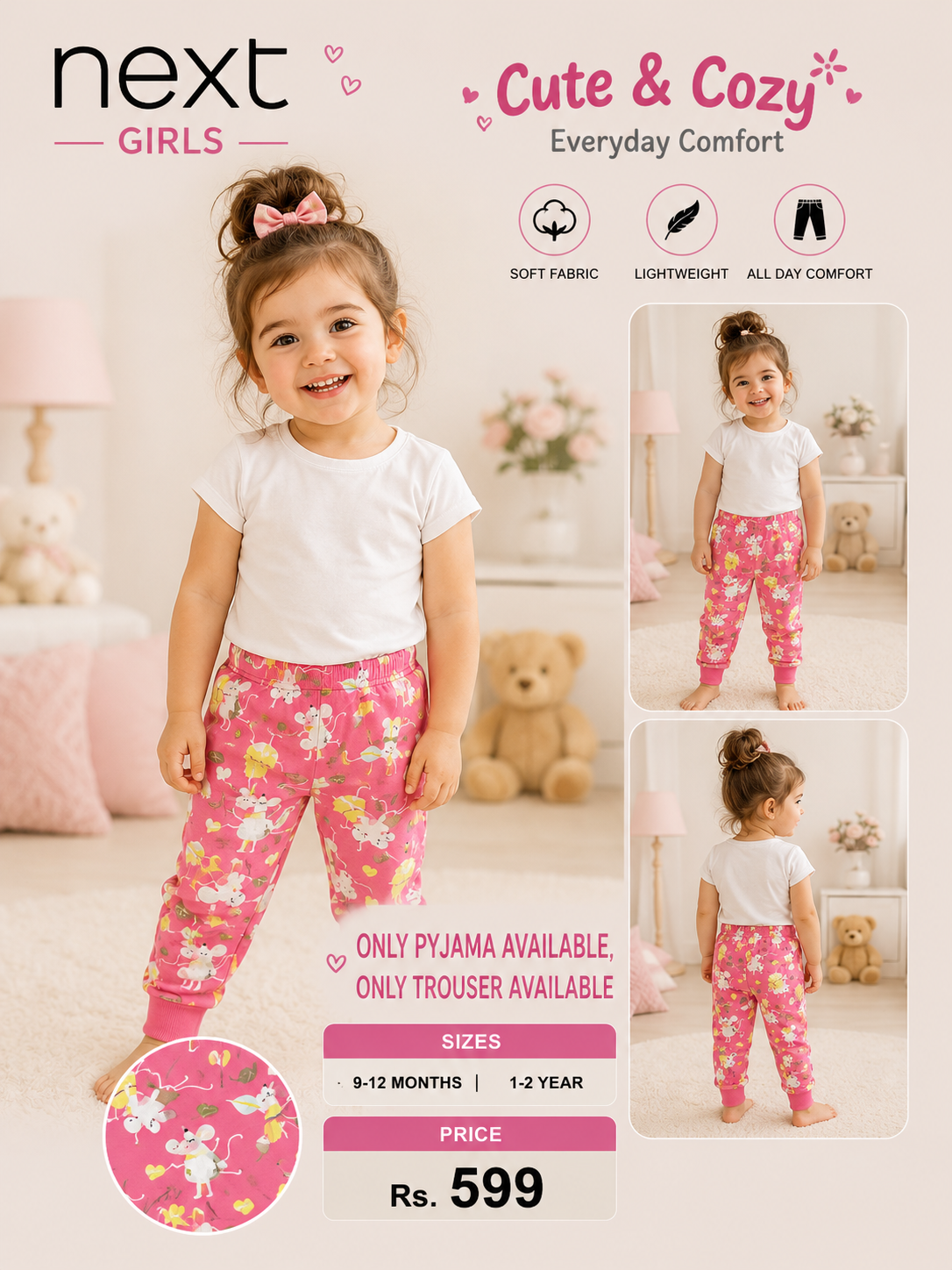 Next Girls Cute Printed Pyjama Trouser