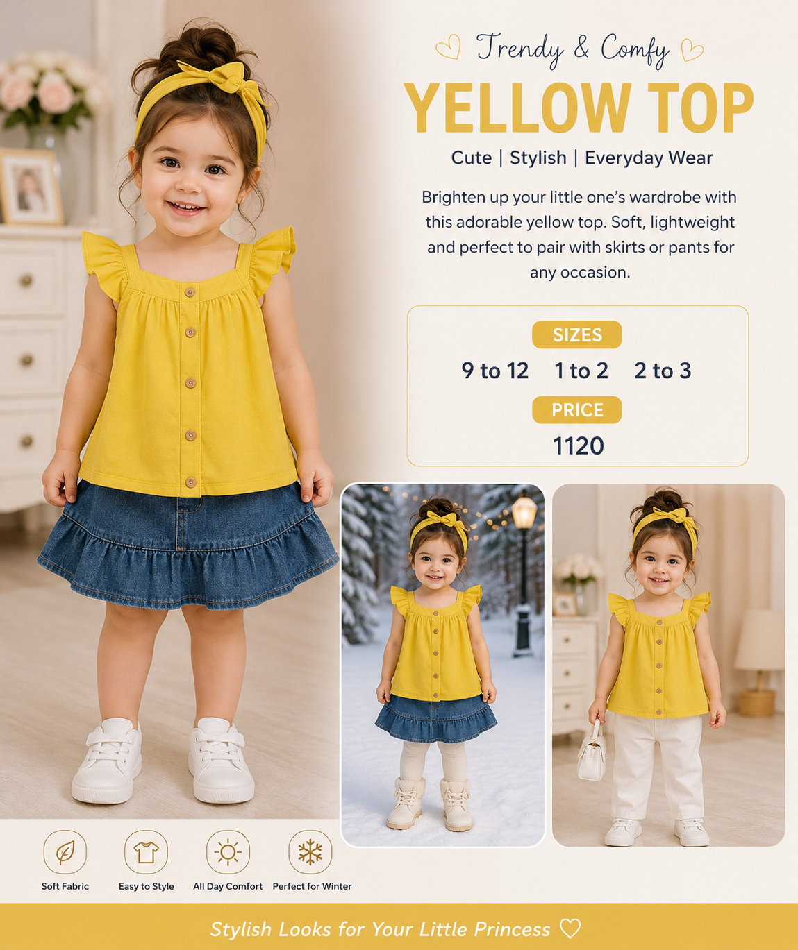 Girls Yellow Ruffle Sleeve Top