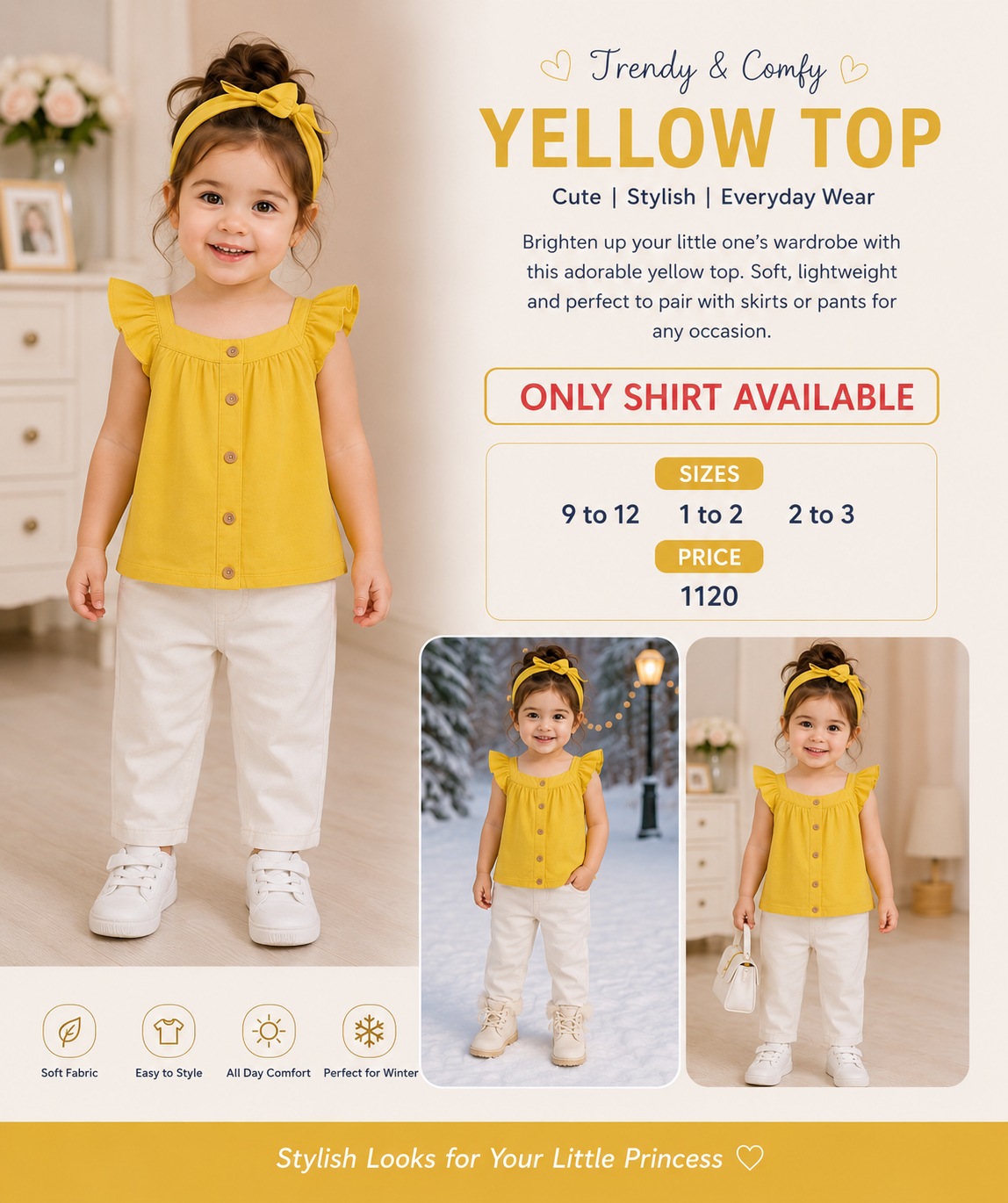 Girls Yellow Ruffle Sleeve Top