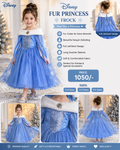 Girls Blue Fur Princess Frock | Sequin Party Wear Dress with Full Jali Back