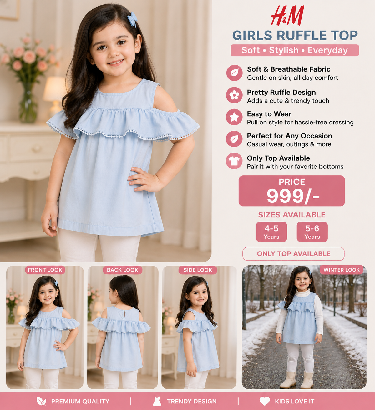 Girls Ruffle Cold Shoulder Top