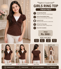Girls Stylish Brown Ring Detail Top | Ruched Front Casual Wear T-Shirt