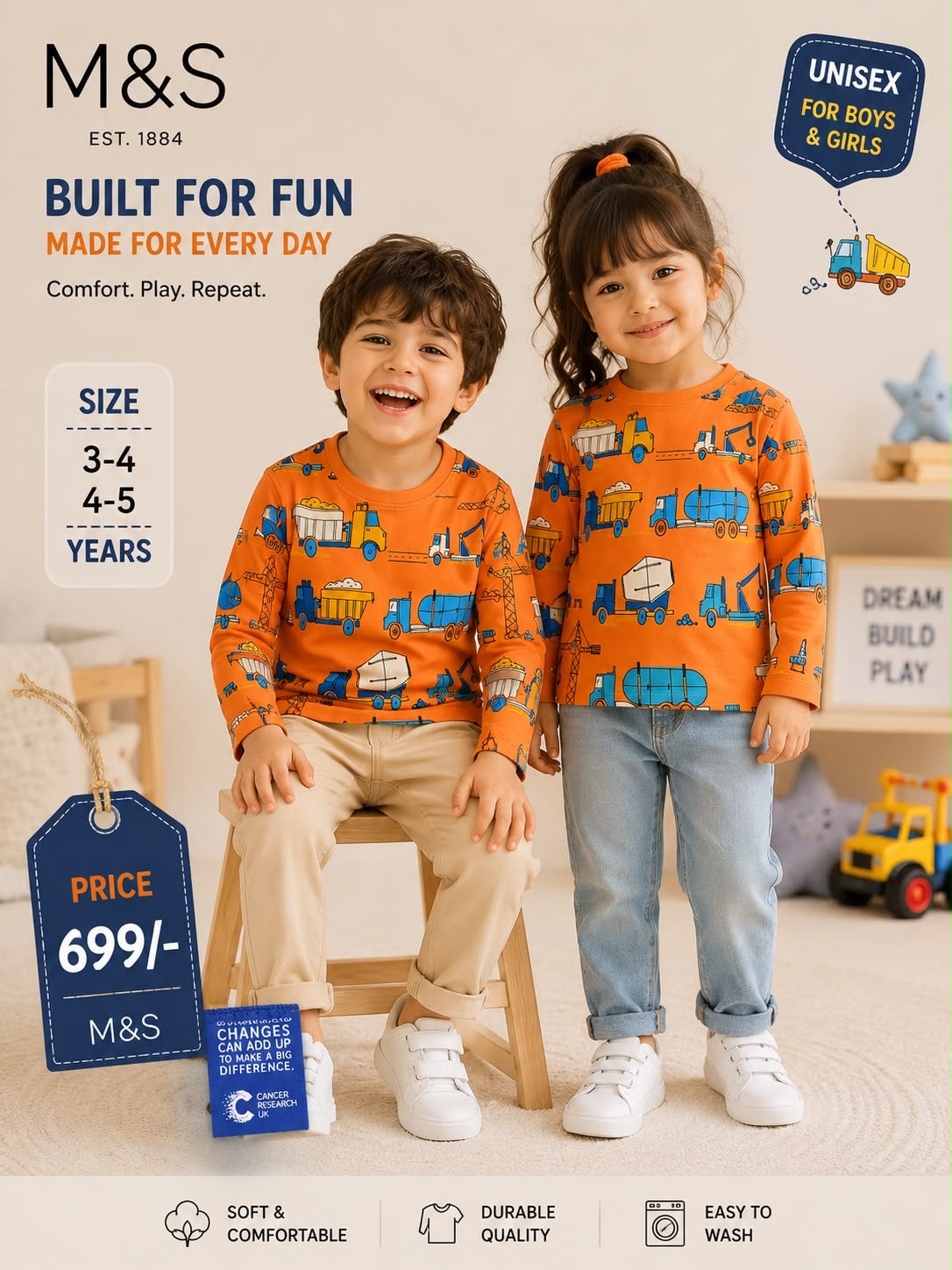 M&S Kids Unisex Truck Print Full-Sleeve shirt