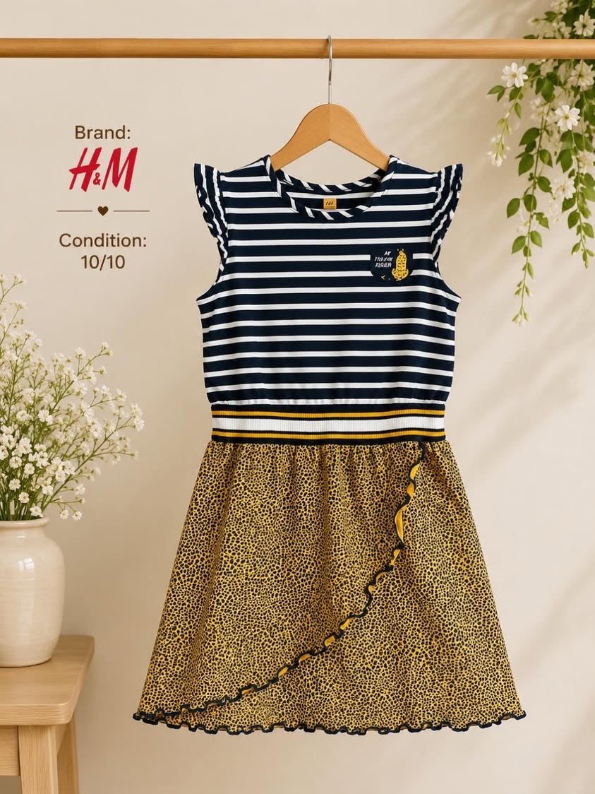 H&M Girls Striped & Leopard Print Dress | Condition 10/10