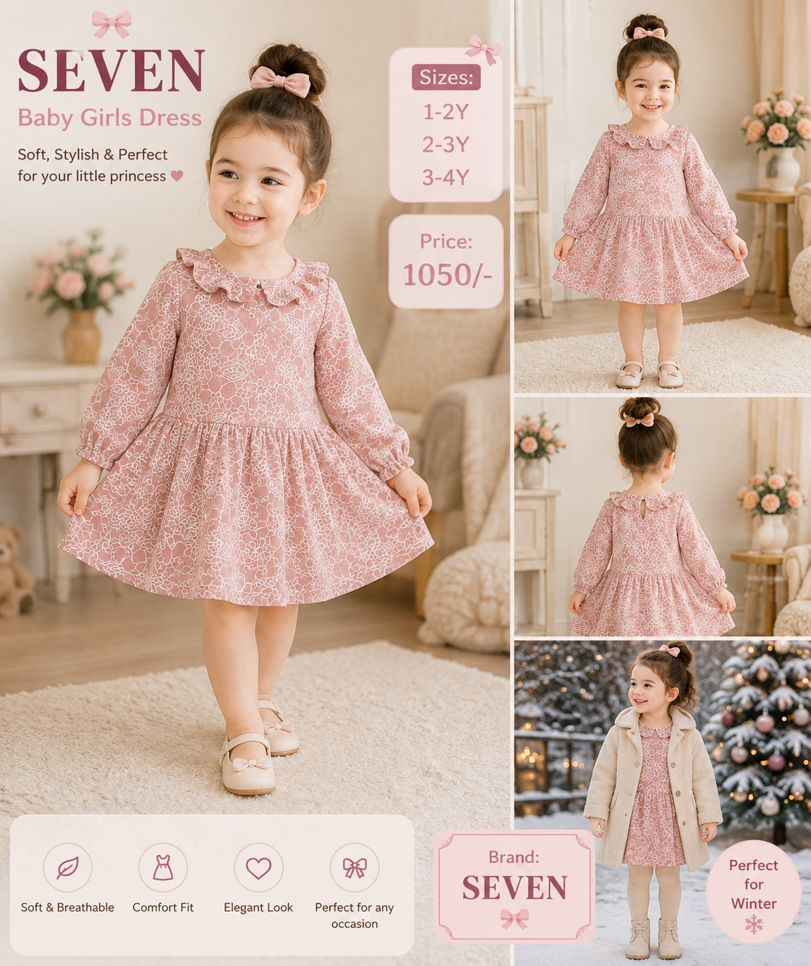 SEVEN Baby Girls Lace Dress – Pink