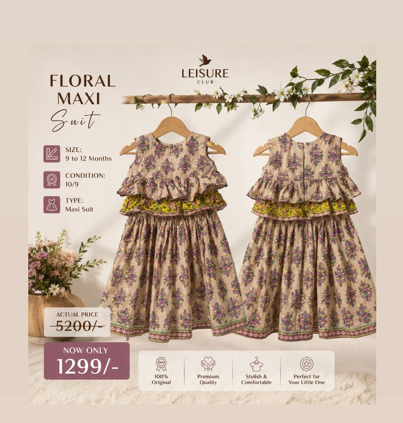 Leisure Club Floral Maxi Suit for Girls – Size 9–12 Months | Premium Quality