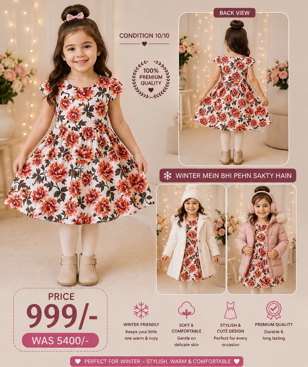 Elegant Floral Print Girls Party Dress