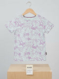 Kiabi Girls White & Lilac Floral Printed Cotton T-Shirt | Soft Casual Tee | 10/10 Condition