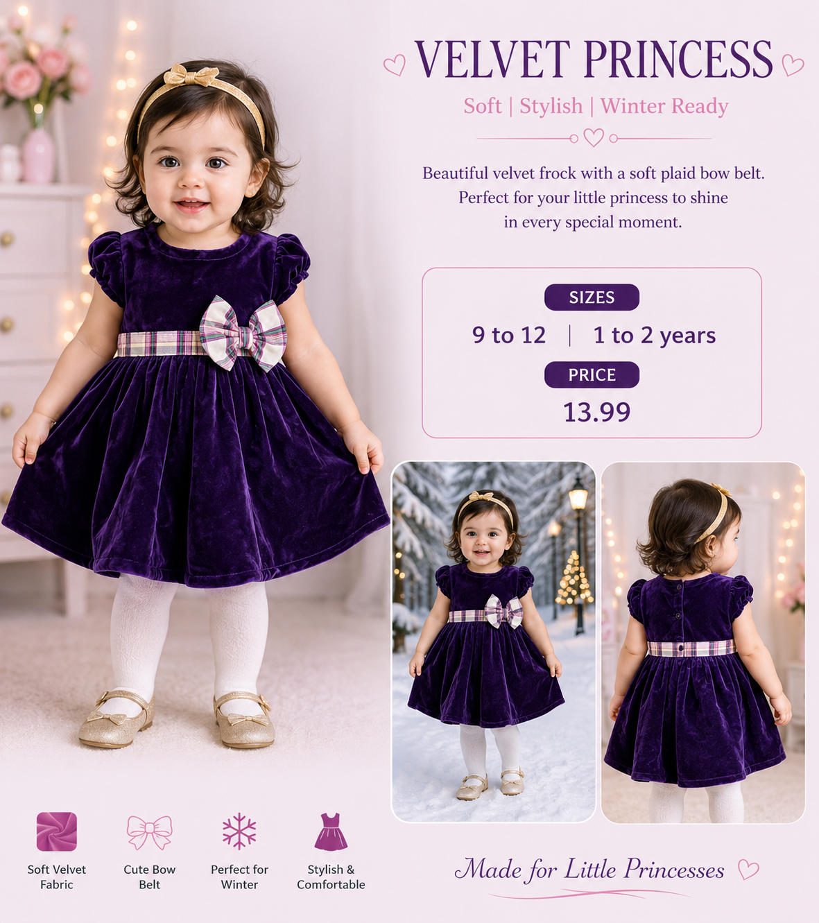 💜 Velvet Princess Girls Frock