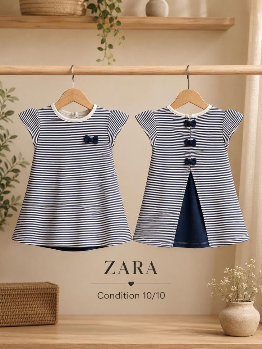 ZARA Girls Navy Striped Dress | Condition 10/10