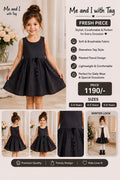 Girls Black Pleated Flared Dress