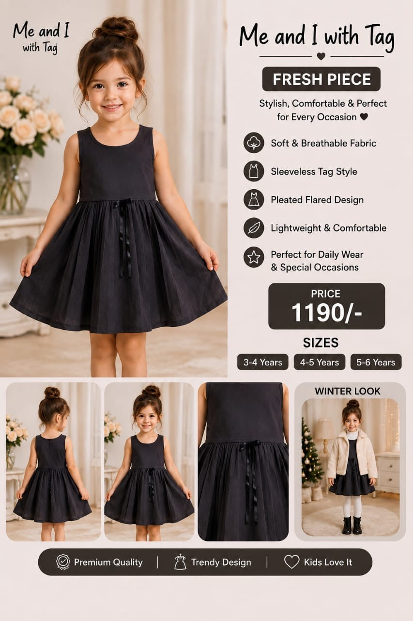 Girls Black Pleated Flared Dress