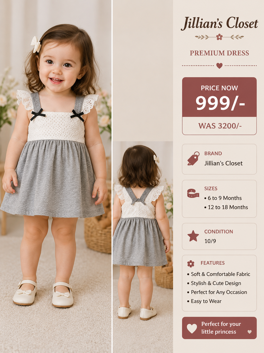 Jillian’s Closet Baby Dress – Grey & White
