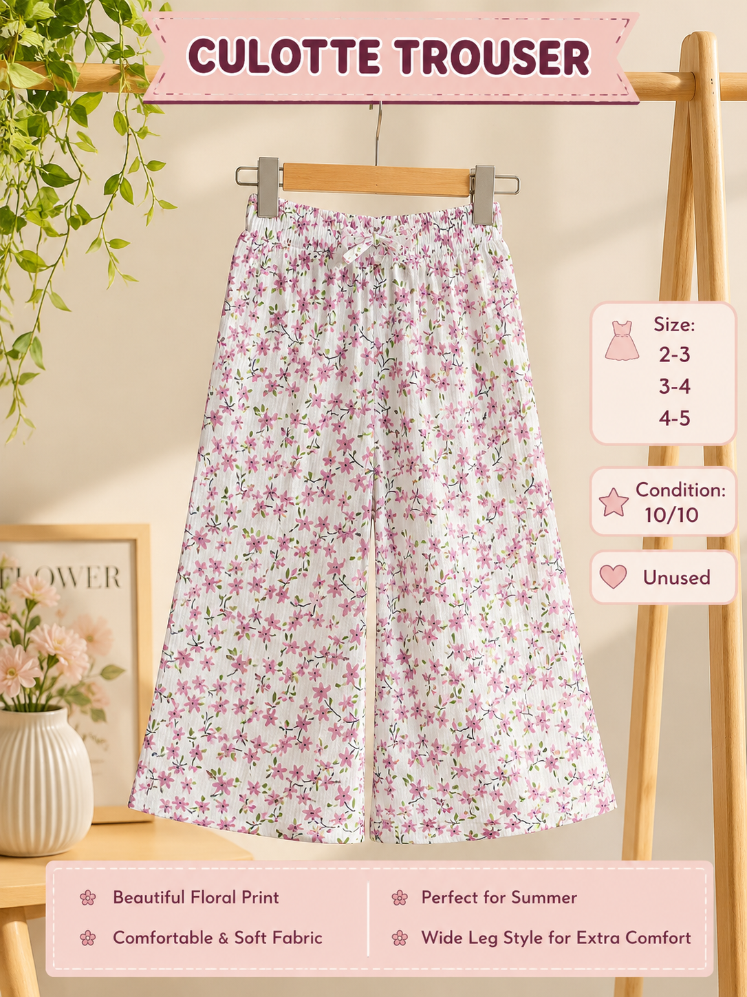 Floral Culotte Trouser for Girls | Sizes 2–5 Years | Unused