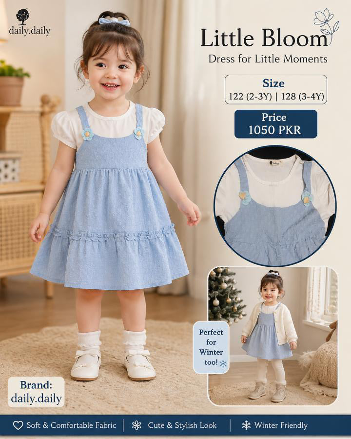 Little Bloom Girls Blue Denim Pinafore Dress Set