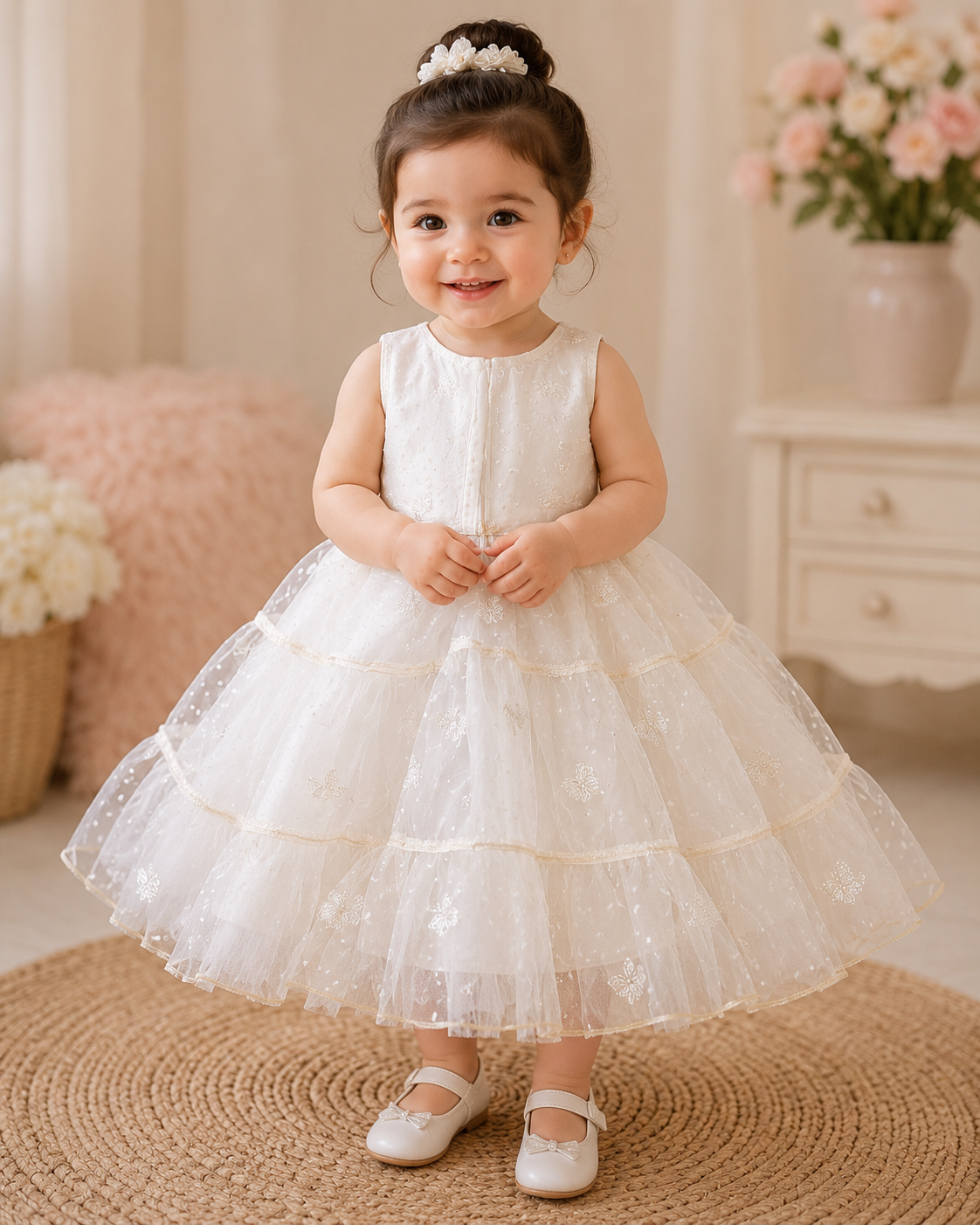 White Embroidered Organza Party Dress for Girls