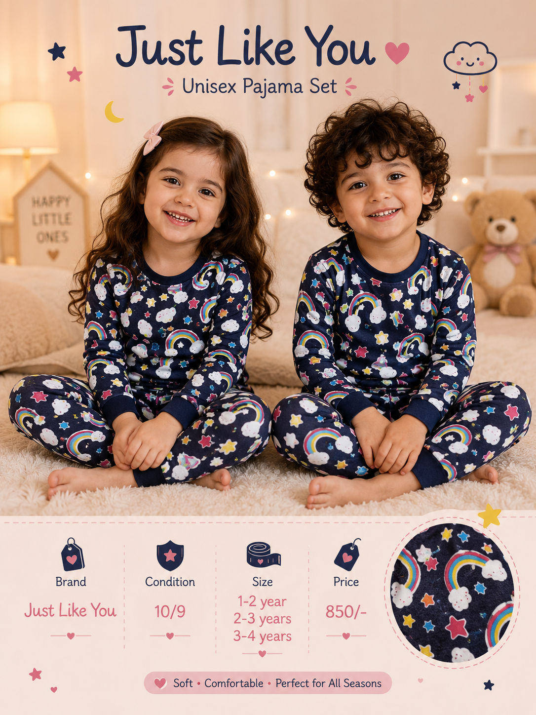 Just Like You – Unisex Rainbow Printed Pajama Set